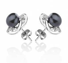 7-8mm di Perle Acqua Dolce Orecchini en Katie Cuore Nero