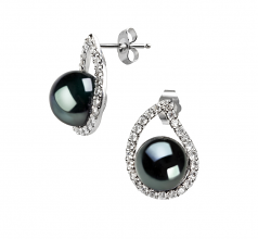 9-10mm di Perle Acqua Dolce Orecchini en Isabella Nero