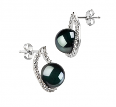 9-10mm di Perle Acqua Dolce Orecchini en Isabella Nero