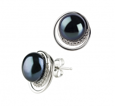 9-10mm di Perle Acqua Dolce Orecchini en Kelly Nero