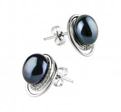 9-10mm di Perle Acqua Dolce Orecchini en Kelly Nero