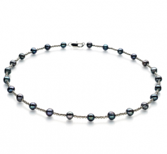 6-7mm di Perle Acqua Dolce Collana en Atina Nero
