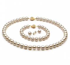 7-8mm di Perle Acqua Dolce Parure en Bianco