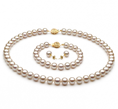 7-8mm di Perle Acqua Dolce Parure en Bianco