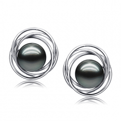 9-10mm Di Tahiti Orecchini en Triplo Cerchio Perle Nero