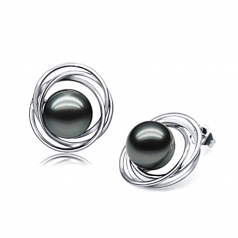 9-10mm Di Tahiti Orecchini en Triplo Cerchio Perle Nero