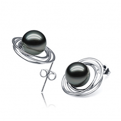 9-10mm Di Tahiti Orecchini en Triplo Cerchio Perle Nero