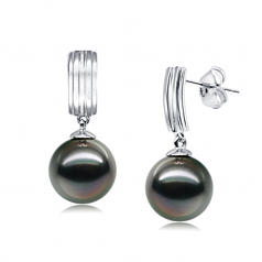 9-10mm Di Tahiti Orecchini en Perla Kia Nero
