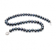 7-8mm di Perle Acqua Dolce Collana en Singolo Nero