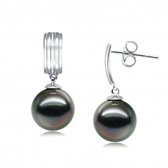 9-10mm Di Tahiti Orecchini en Perla Kia Nero
