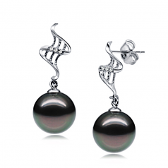 9-10mm Di Tahiti Orecchini en Perla Esca Nero