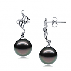 9-10mm Di Tahiti Orecchini en Perla Esca Nero