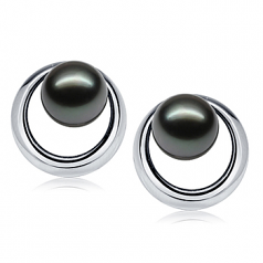 9-10mm Di Tahiti Orecchini en Alba Perla Nera Nero