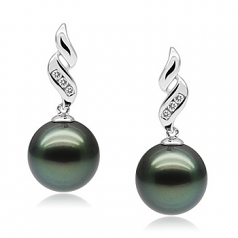 9-10mm Di Tahiti Orecchini en Seducente Perla Nera Nero