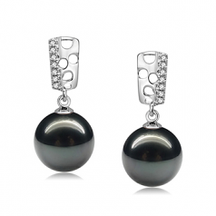 9-10mm Di Tahiti Orecchini en Perla Zuella Nero