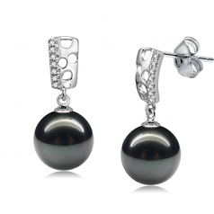 9-10mm Di Tahiti Orecchini en Perla Zuella Nero