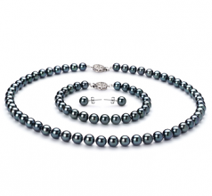 6.5-7mm Akoya Giapponese Parure en Nero