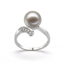 9-10mm di Perle Acqua Dolce Anello en Grazia Bianco
