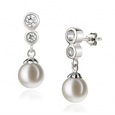 7-8mm di Perle Acqua Dolce Orecchini en Ragazzina Bianco