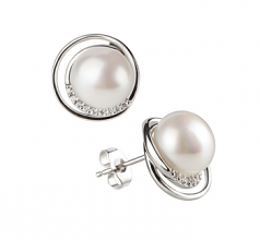 9-10mm di Perle Acqua Dolce Orecchini en Kelly Bianco