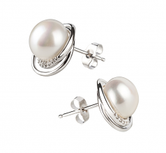 9-10mm di Perle Acqua Dolce Orecchini en Kelly Bianco