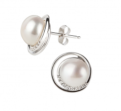 9-10mm di Perle Acqua Dolce Orecchini en Kelly Bianco