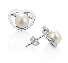 7-8mm di Perle Acqua Dolce Orecchini en Katie Cuore Bianco