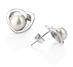 7-8mm di Perle Acqua Dolce Orecchini en Katie Cuore Bianco