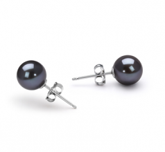 6-7mm di Perle Acqua Dolce Orecchini en Nero