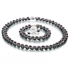 6-7mm di Perle Acqua Dolce Parure en Onda Nero