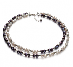 6-7mm di Perle Acqua Dolce Collana en YinYang Nero
