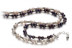 6-7mm di Perle Acqua Dolce Collana en YinYang Nero