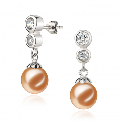 7-8mm di Perle Acqua Dolce Orecchini en Ragazzina Rosa