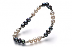 6-7mm di Perle Acqua Dolce Bracciale en YinYang Nero