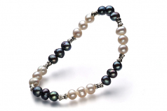 6-7mm A Quality di Perle Acqua Dolce Bracciale in YinYang Nero