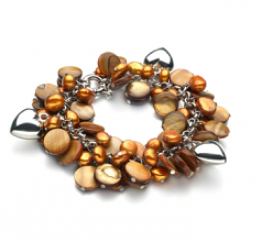 6-7mm di Perle Acqua Dolce Bracciale en Honey - Perla con ciondoli a cuore Champagne