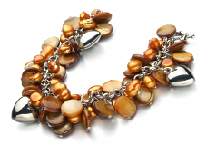 6-7mm di Perle Acqua Dolce Bracciale en Honey - Perla con ciondoli a cuore Champagne