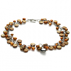 6-7mm di Perle Acqua Dolce Collana en Honey - Perla con ciondoli a cuore Champagne