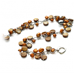 6-7mm di Perle Acqua Dolce Collana en Honey - Perla con ciondoli a cuore Champagne