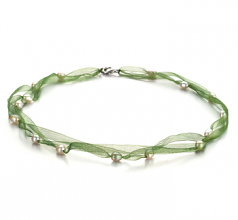5-6mm di Perle Acqua Dolce Collana en Jasmine Verde Bianco