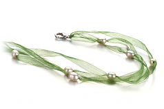 5-6mm di Perle Acqua Dolce Collana en Jasmine Verde Bianco
