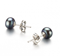 6-7mm di Perle Acqua Dolce Orecchini en Nero