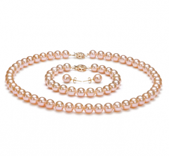 7-8mm di Perle Acqua Dolce Parure en Rosa
