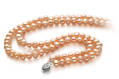 6-7mm di Perle Acqua Dolce Collana en Jara Rosa