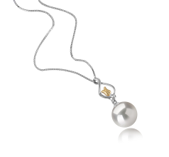 11-12mm di Perle Acqua Dolce - Edison Pendente en Caresse Bianco