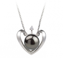 9-10mm di Perle Acqua Dolce Pendente en Cuore Nero