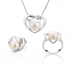 7-10mm di Perle Acqua Dolce Parure en Katie Cuore Bianco