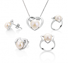 7-10mm di Perle Acqua Dolce Parure en Katie Cuore Bianco