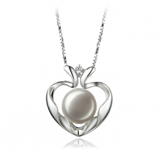 9-10mm di Perle Acqua Dolce Pendente en Marlina Cuore Bianco