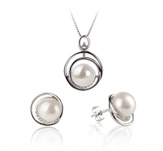 9-10mm di Perle Acqua Dolce Parure en Kelly Bianco